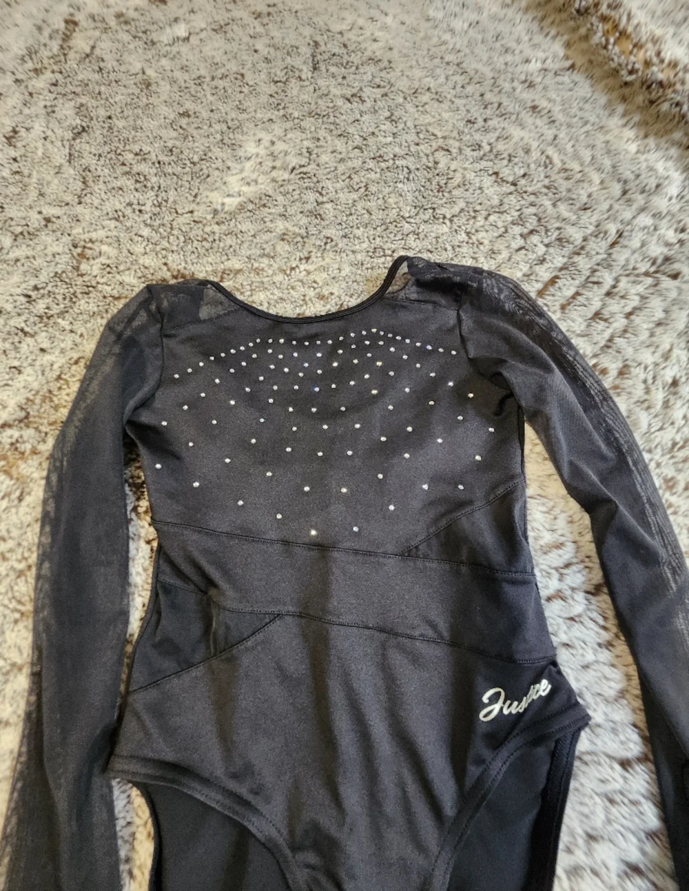 Justice Black Mesh LS Leotard + Scrunchie Girls S 7-8 Dance Gymnastics